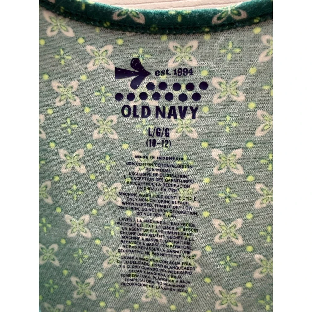Old Navy Girls Teal Floral Drop Waist Dress Long Sleeve Cotton Modal L 10-12